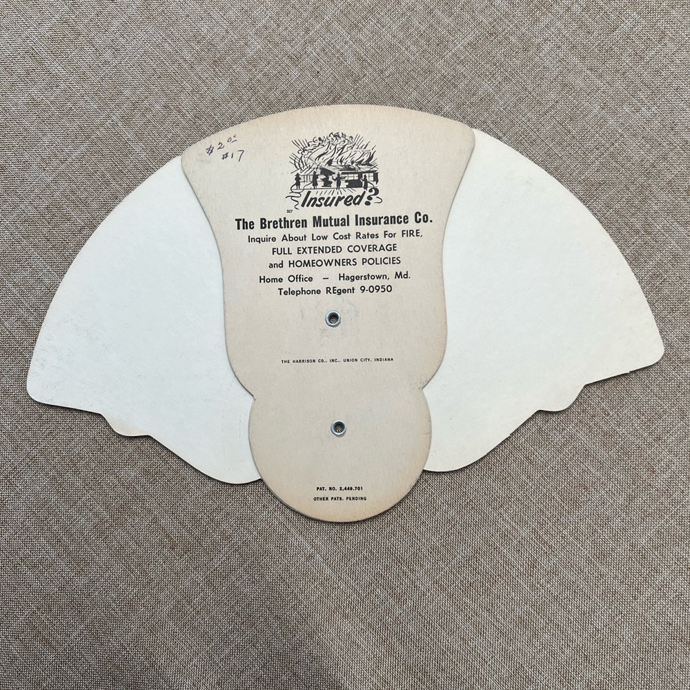 Vintage trifold cardboard, advertisement hand fan Brethren Mutual Insurance Co. - Picture 3 of 4